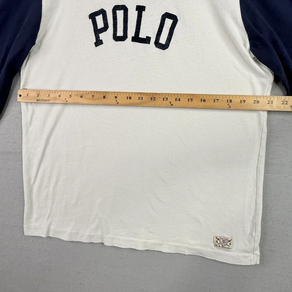 Polo Ralph Lauren Mens Long Sleeve Shirt Large White Navy Blue Graphic Logo